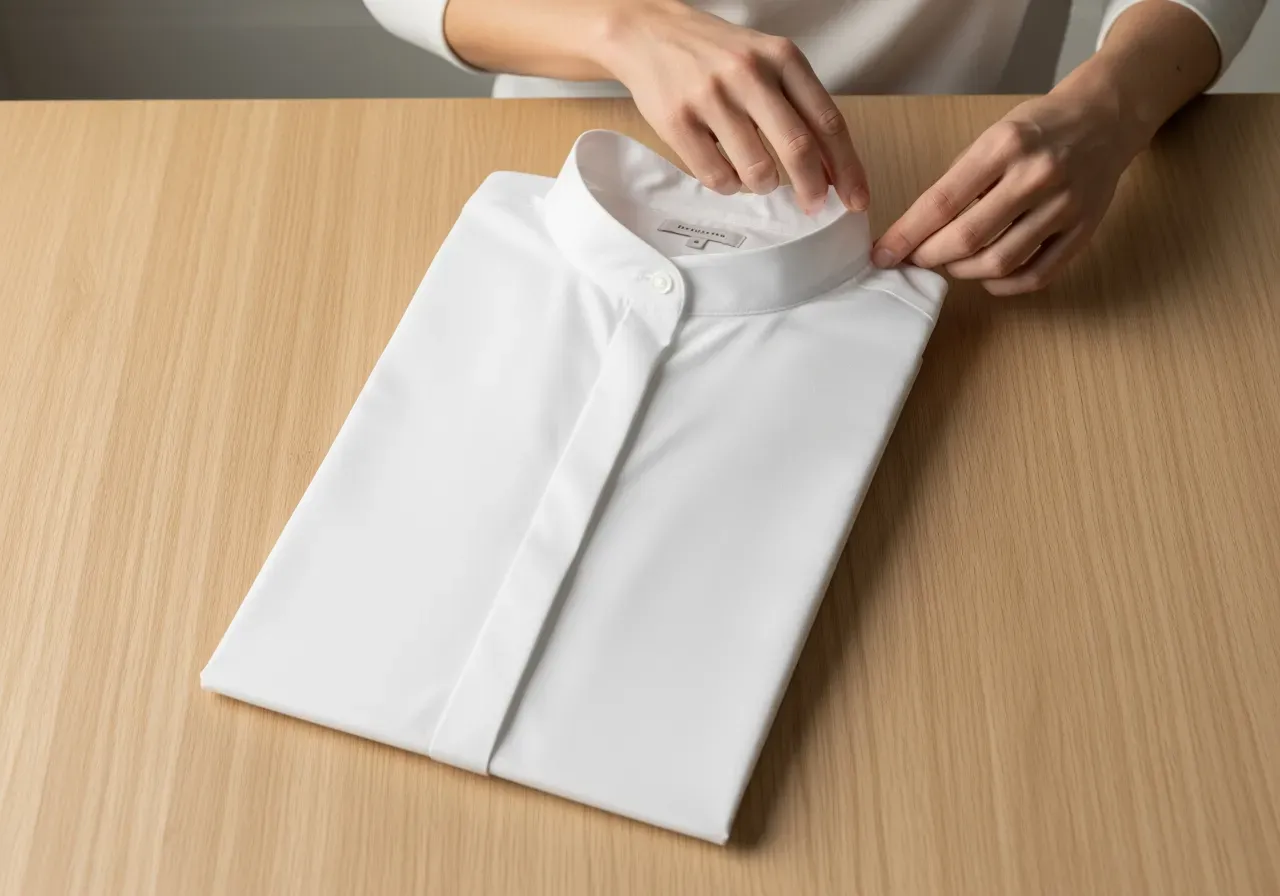 Vit bandkrageskjorta i stretchpoplin