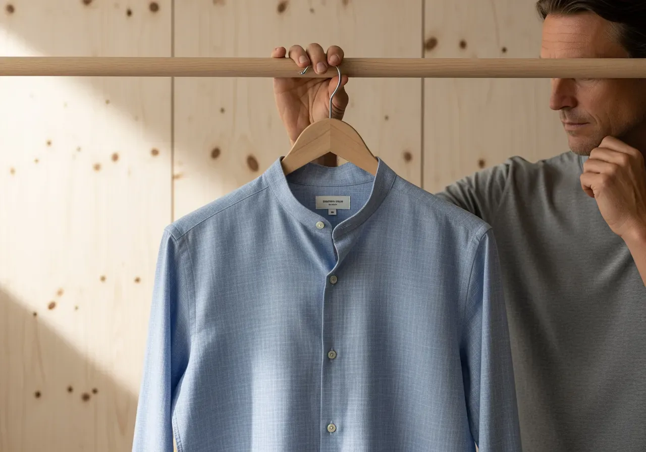 Bandkrageskjorta i fil a fil herr