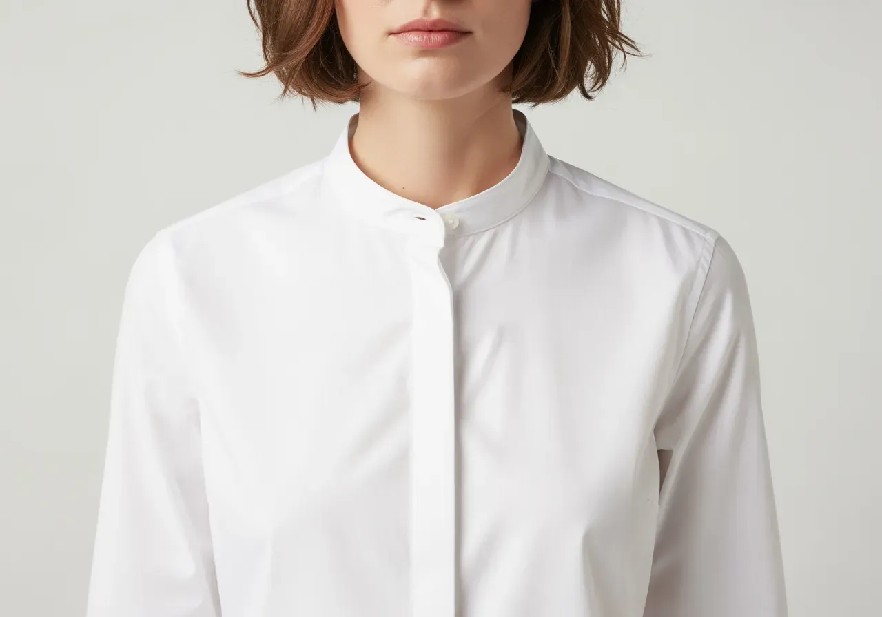 Vit bandkrageskjorta i poplin