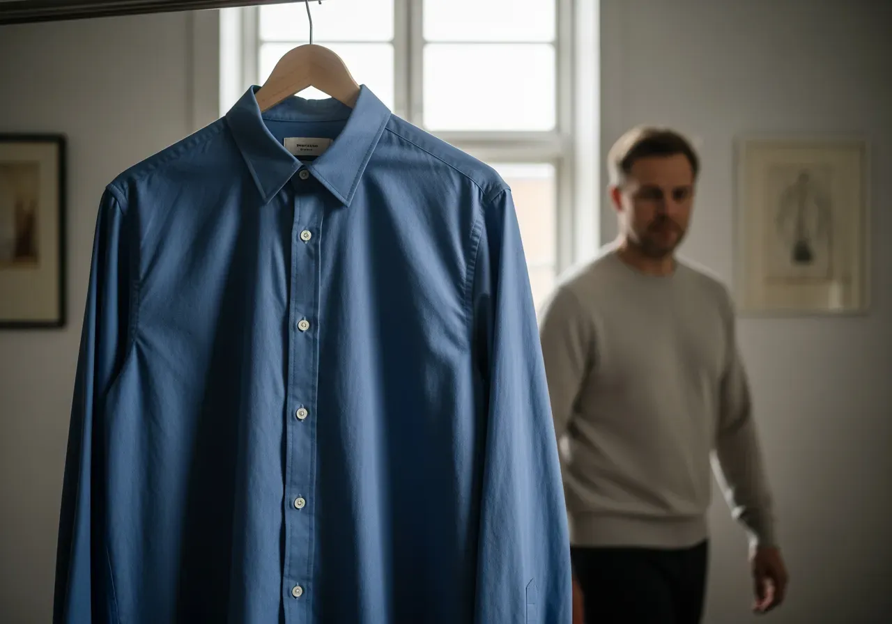 Blå bomullsskjorta med knappkrage