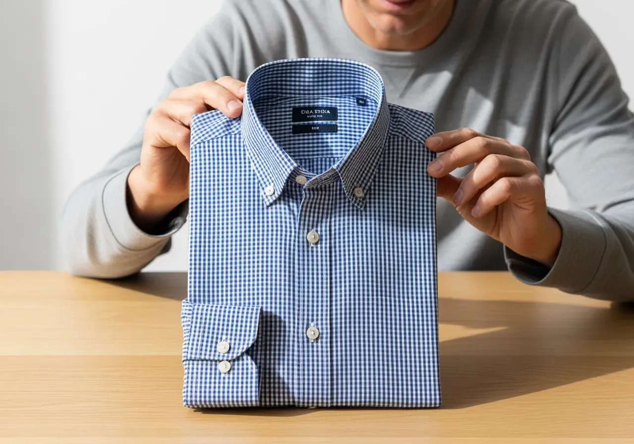 Blå finrutig knappkrageskjorta i bomull