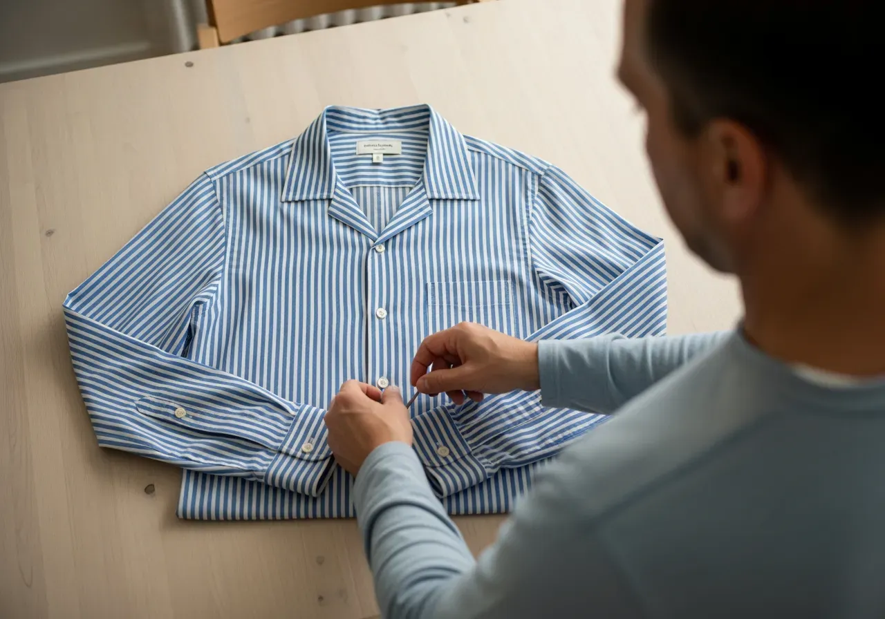 Blå randig campkrageskjorta måttsydd