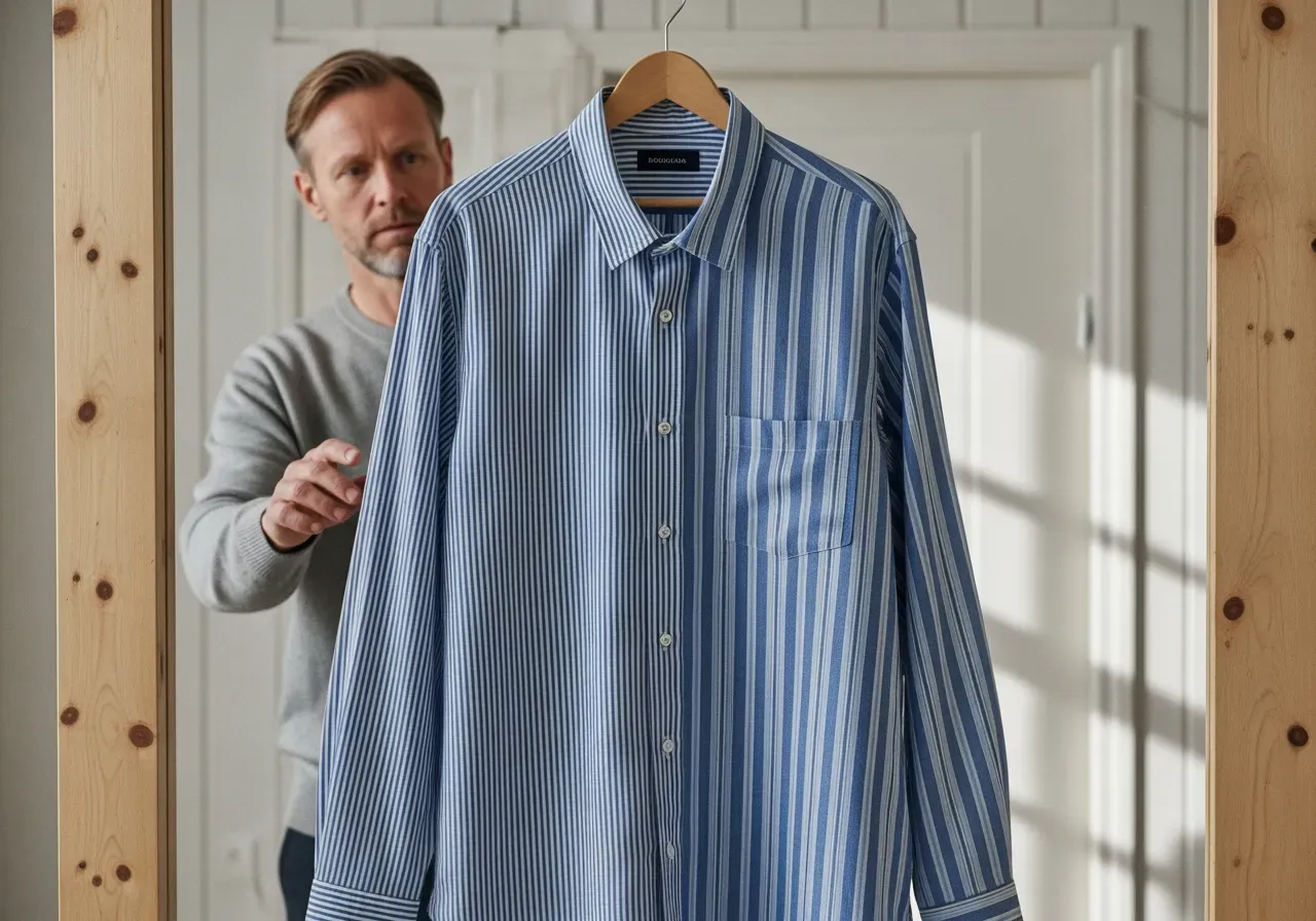 Blå randig fritidsskjorta i två tyger