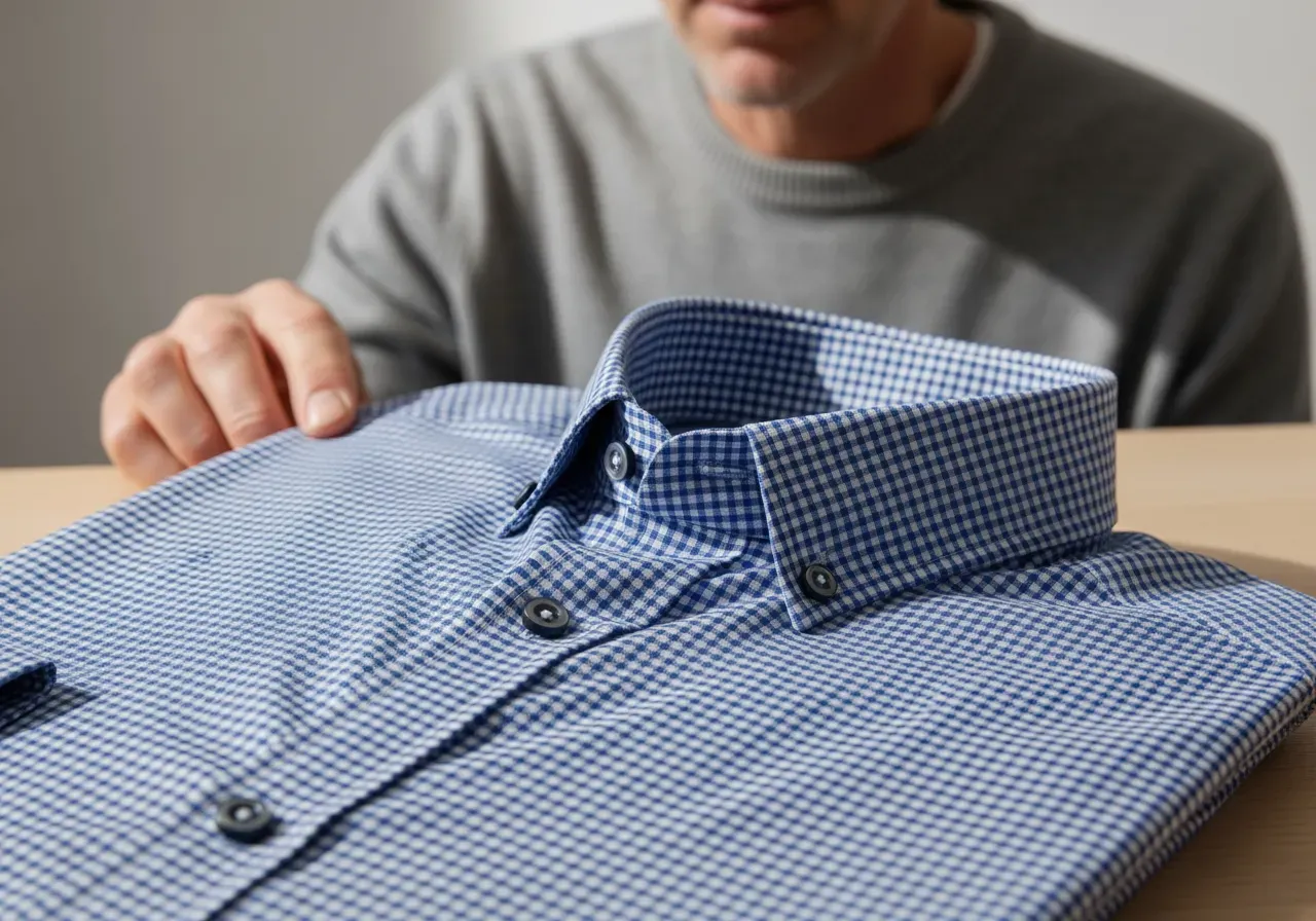 Blå smårutig knappkrageskjorta herr