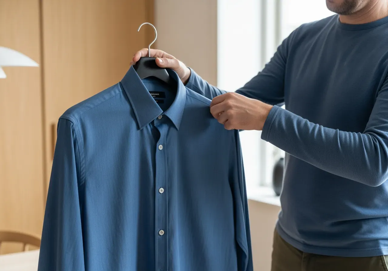 Blå strykfri kypertskjorta med knappkrage