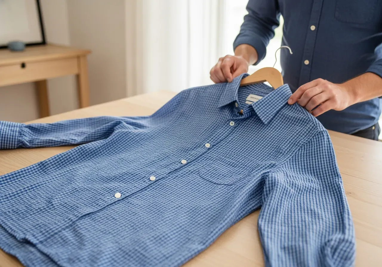 Blå vichyskjorta i bomullszephyr