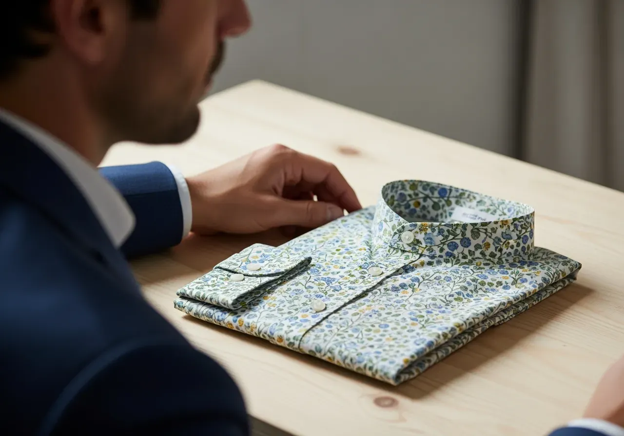 Blommig bandkrageskjorta i poplin