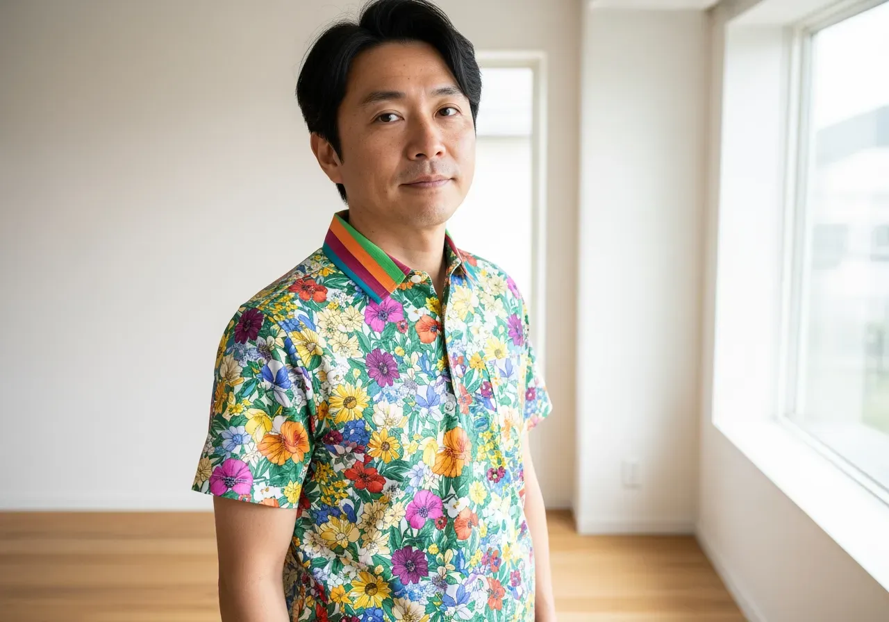 Blommig kortärmad skjorta flerfärgad krage