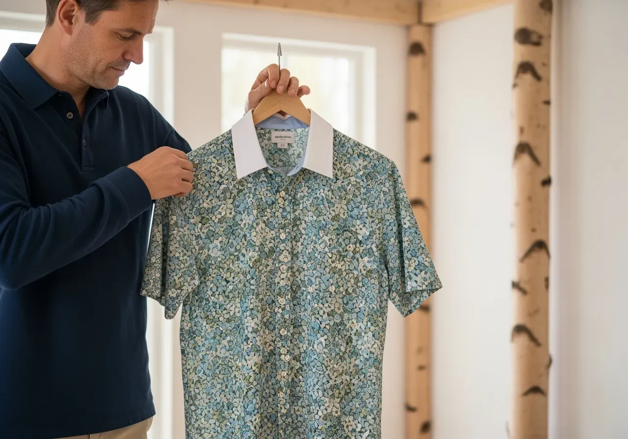 Blommig kortärmad skjorta med kontrastkrage