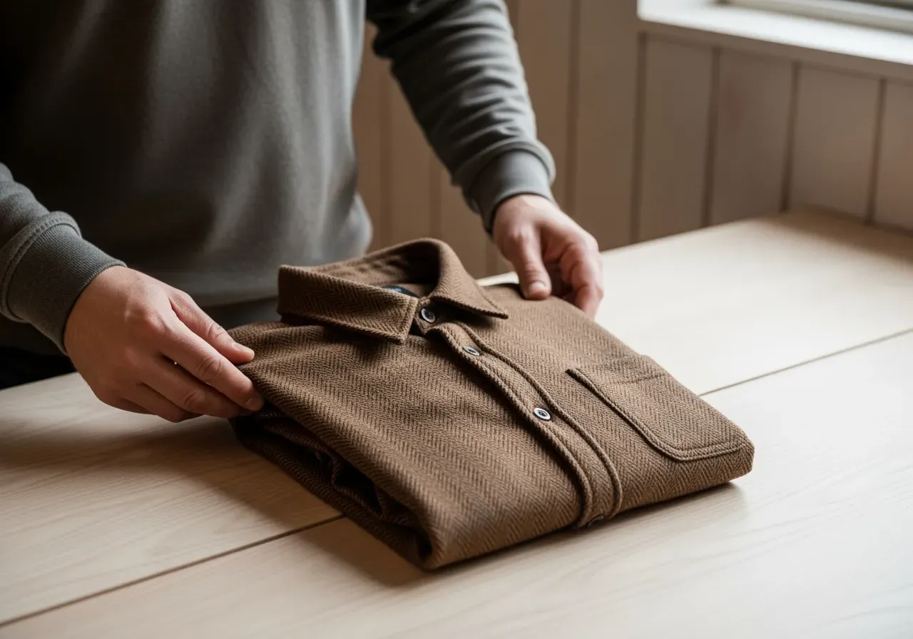 Brun chevronrutig flanellskjorta med knappkrage