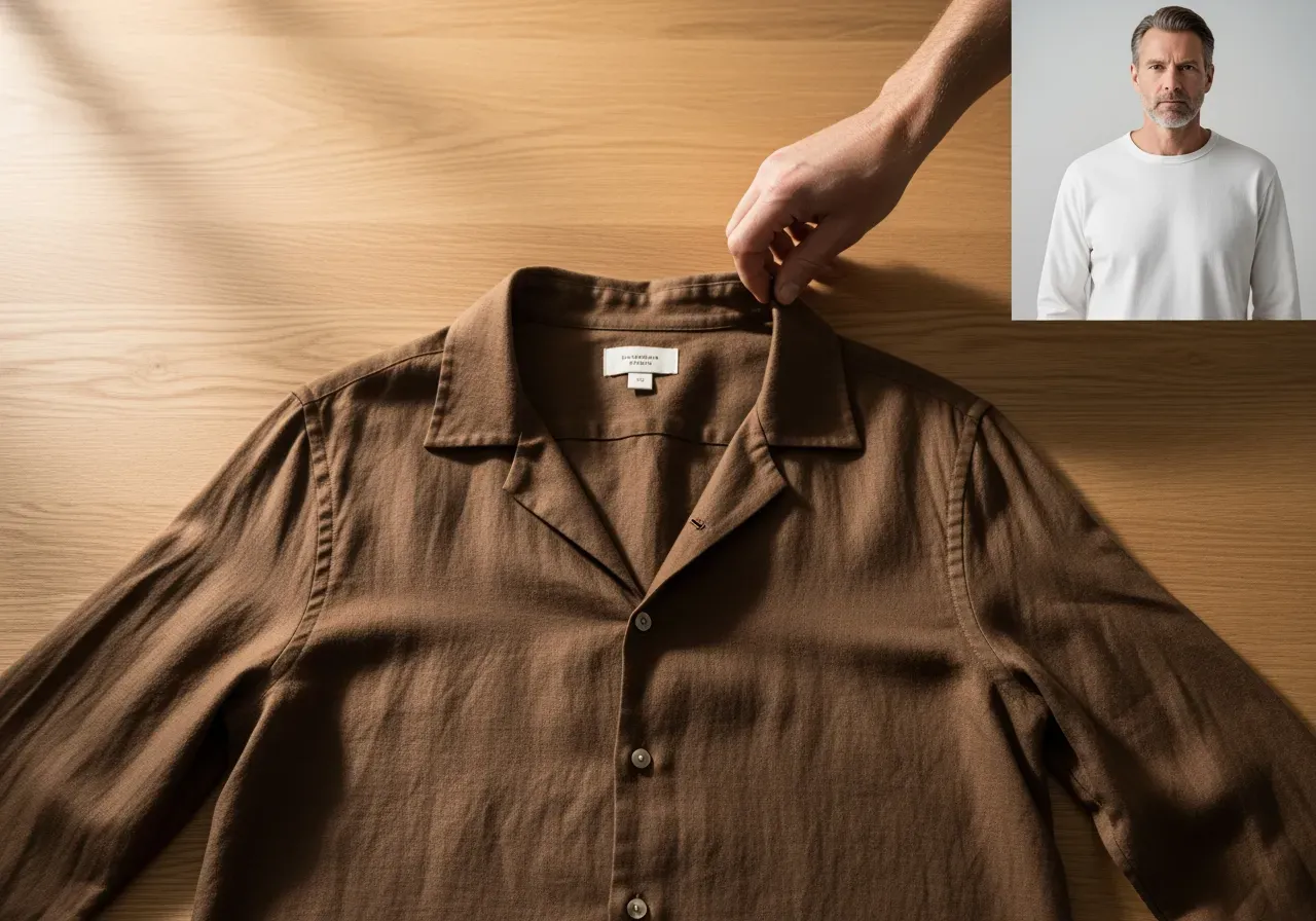 Brun linneskjorta med låg krage