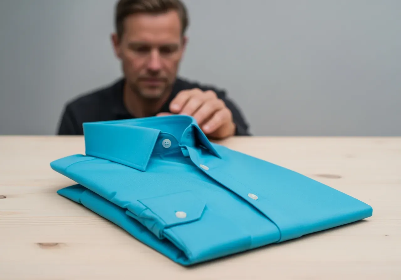 Måttsydd cyan poplinskjorta med knappkrage