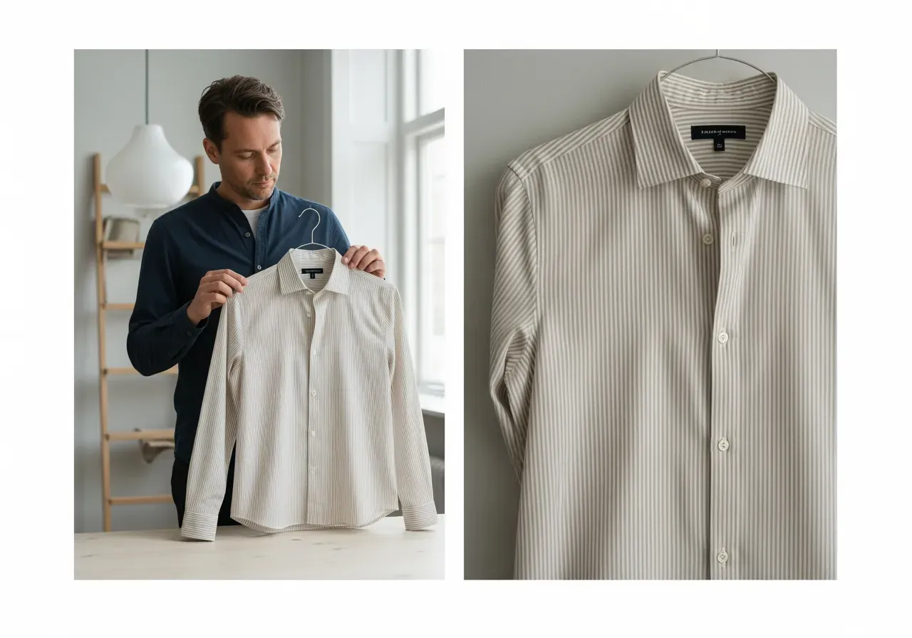 Ecru randig skjorta med dold knappkrage