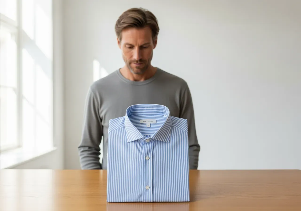 Ljusblå randig skjorta med dold krage