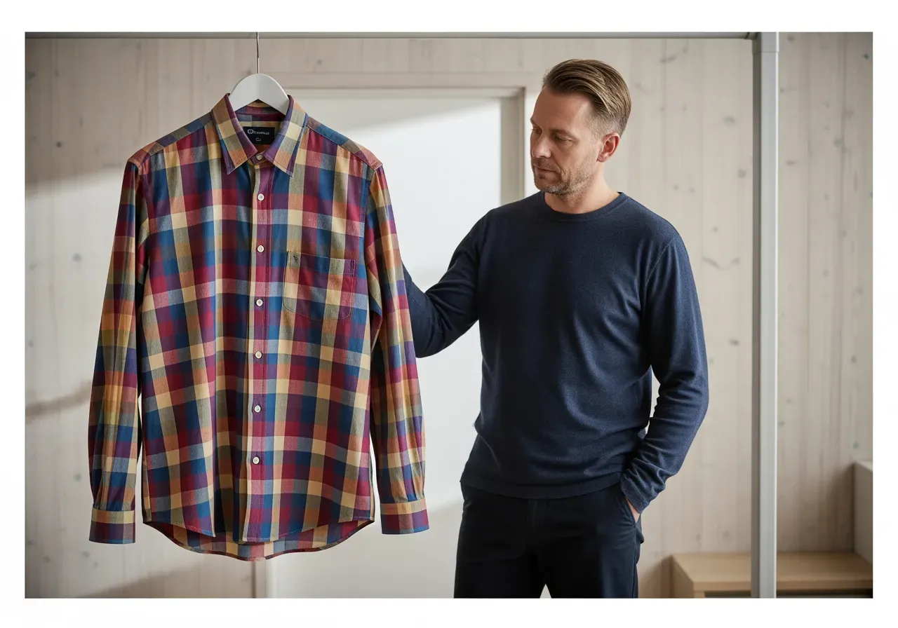 Flerfärgad rutig knappkrageskjorta i bomull