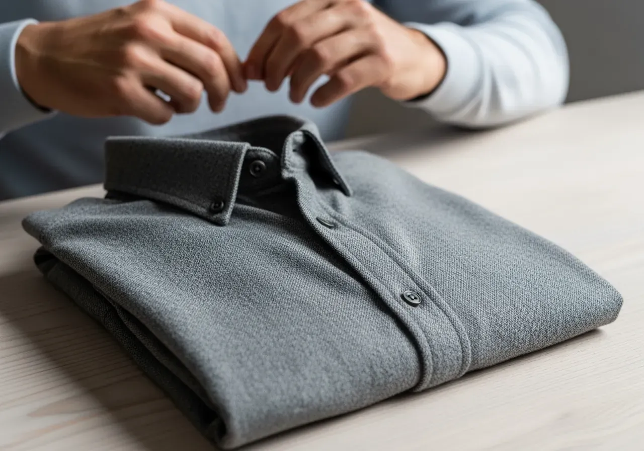 Grå flanellskjorta med knappkrage