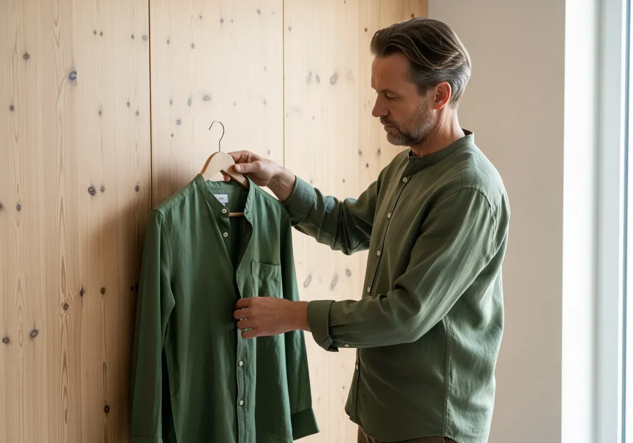 Grön linneskjorta med bandkrage