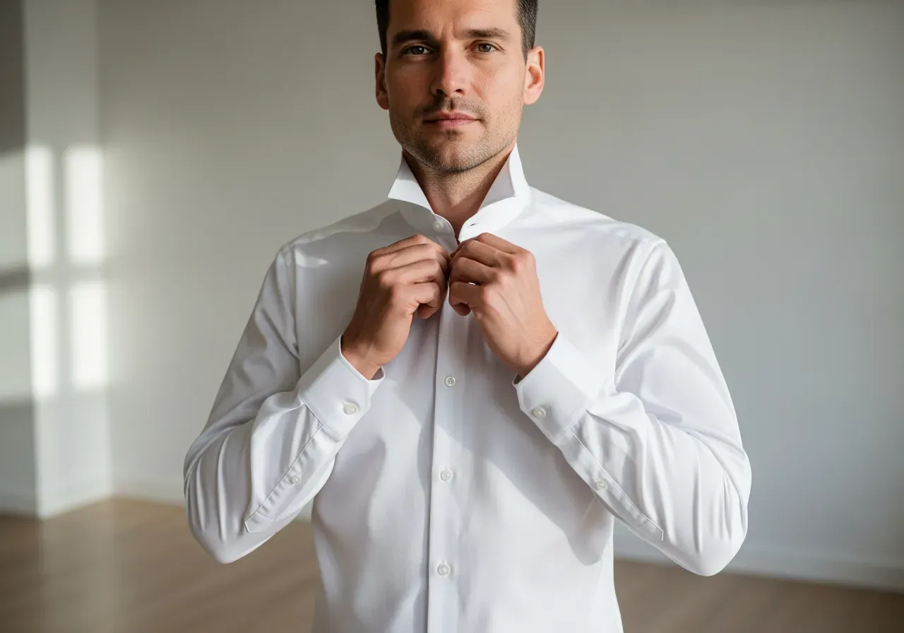 Vit poplinskjorta med hög knappkrage