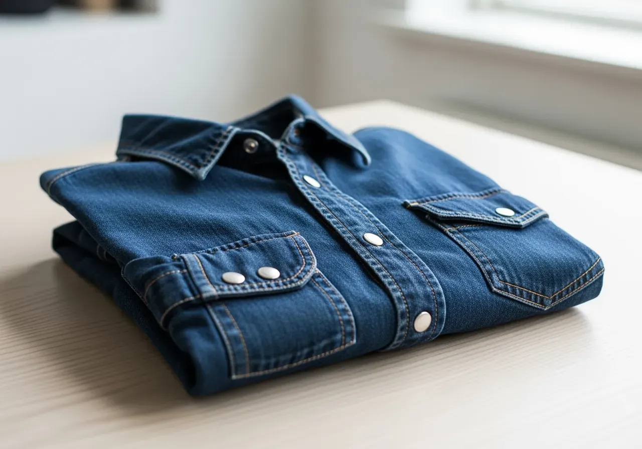 Mörkblå jeansskjorta med tryckknappar