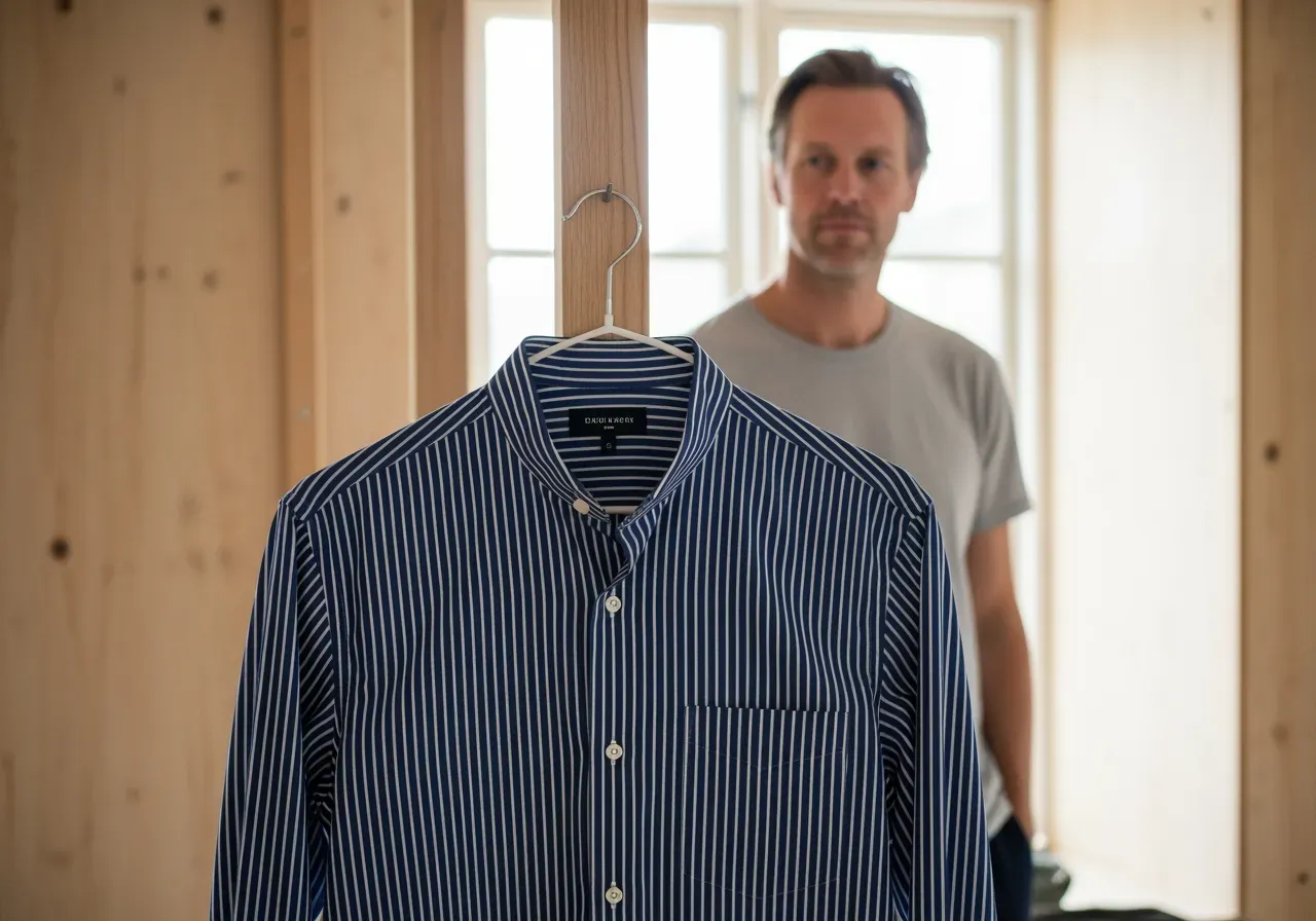 Marinblå randig bandkrageskjorta