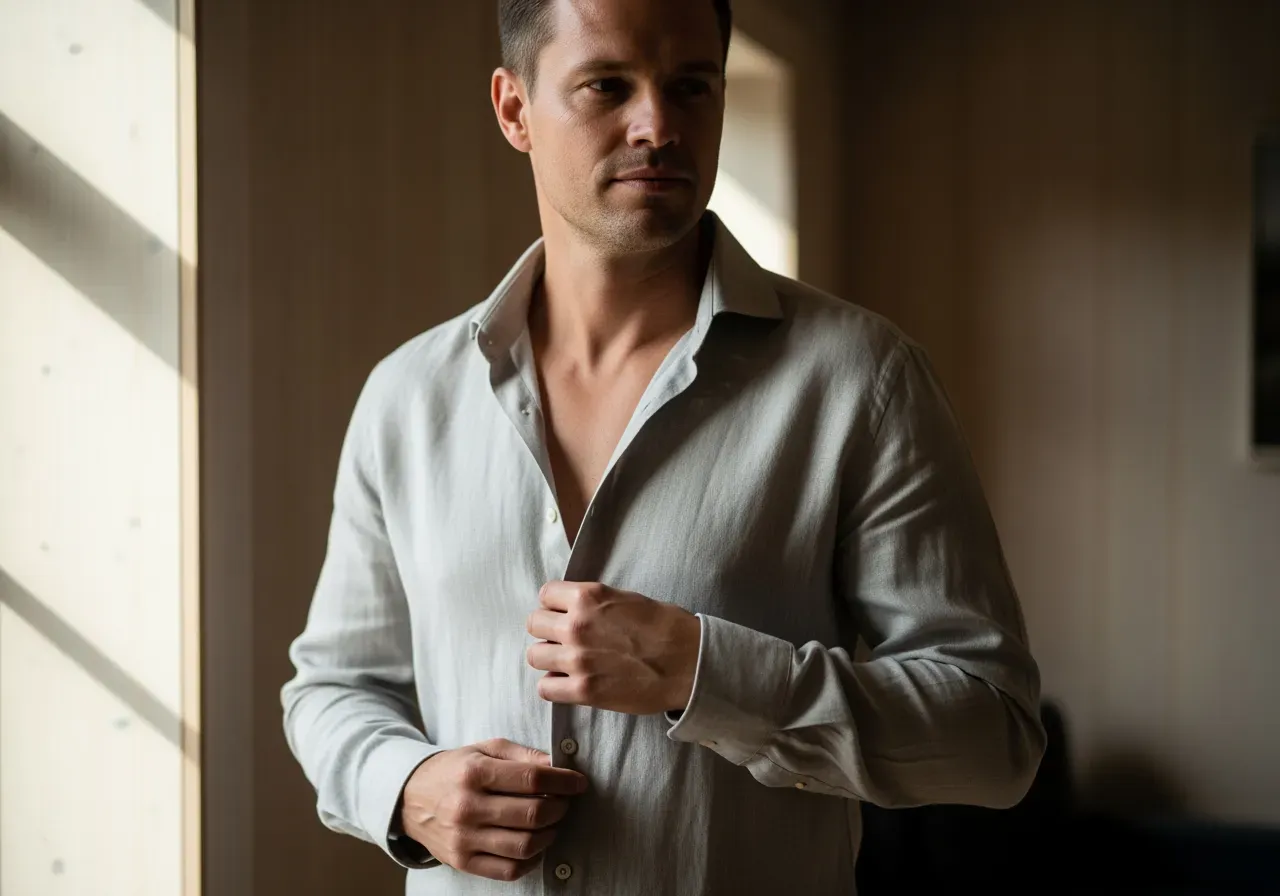 Låg nedknäppt krage på linneskjorta