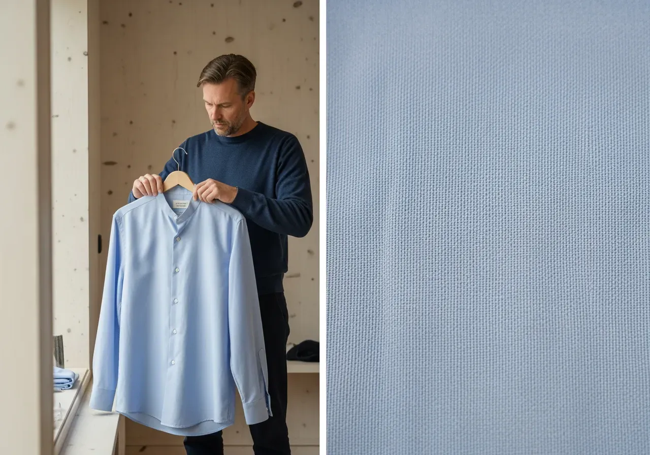 Ljusblå bandkrageskjorta i filafil bomull