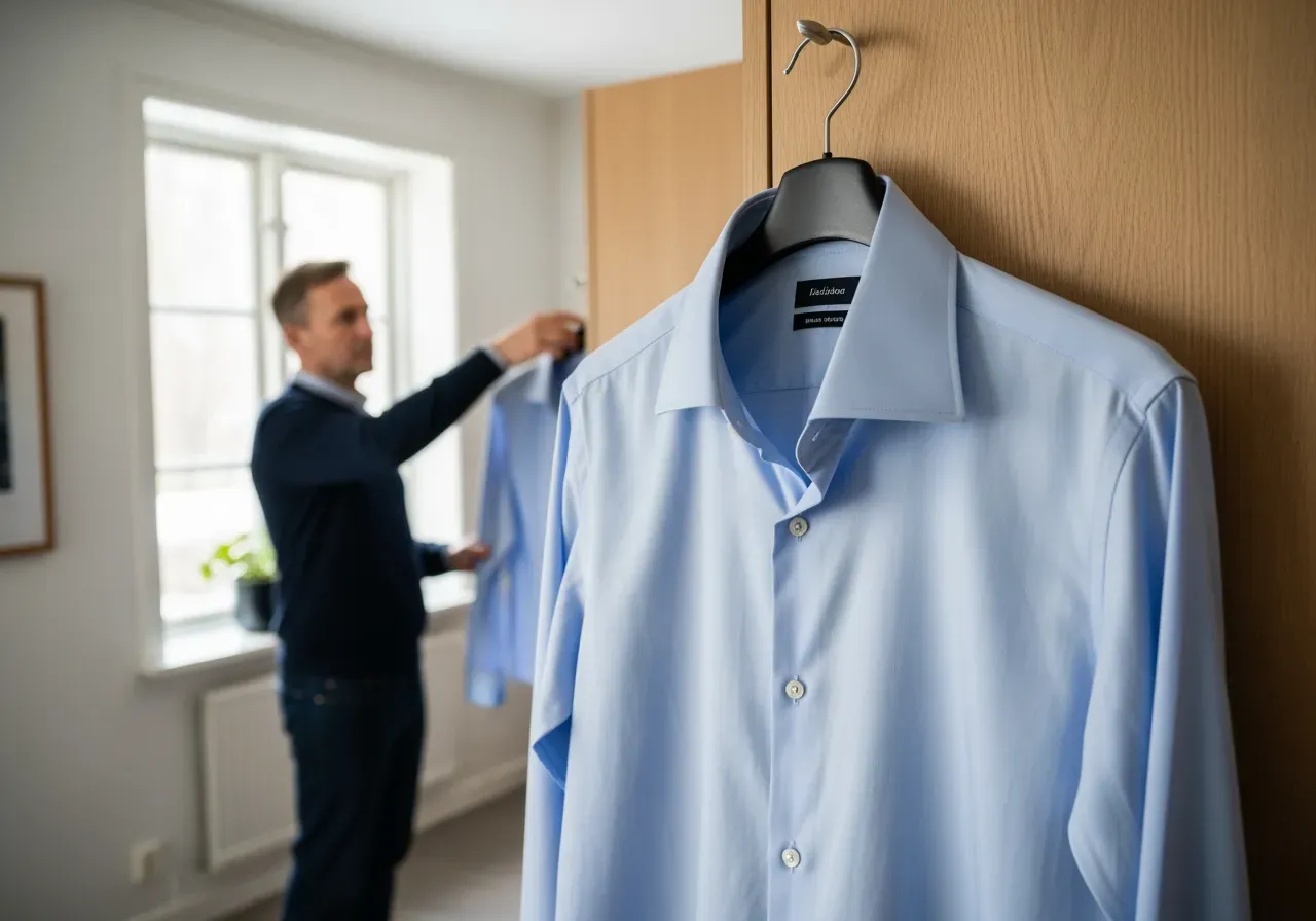 Ljusblå kypertskjorta med haikrage