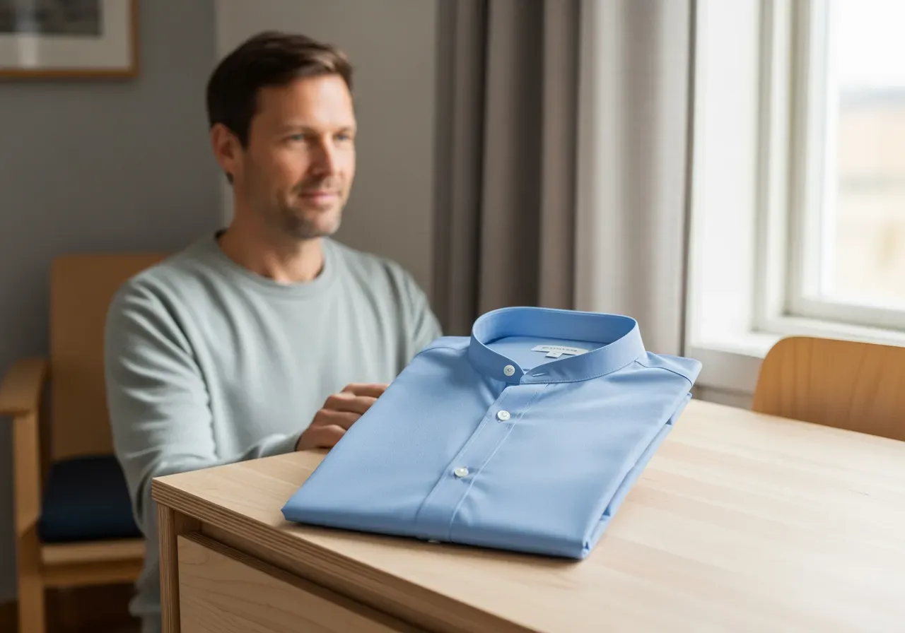 Ljusblå skjorta med rund krage