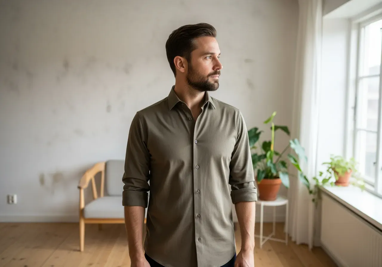 Matcha brun bomullsskjorta vardag