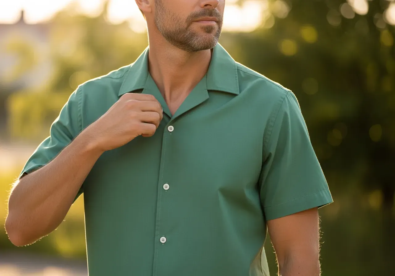 Matcha kortärmad skjorta med campkrage