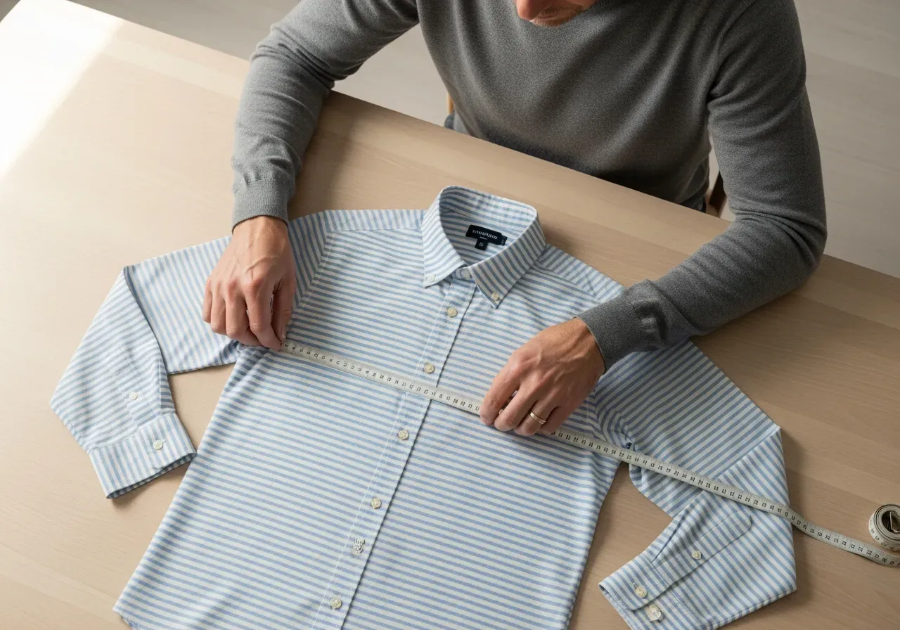 Måttguide randig poplinskjorta nedknäppt krage