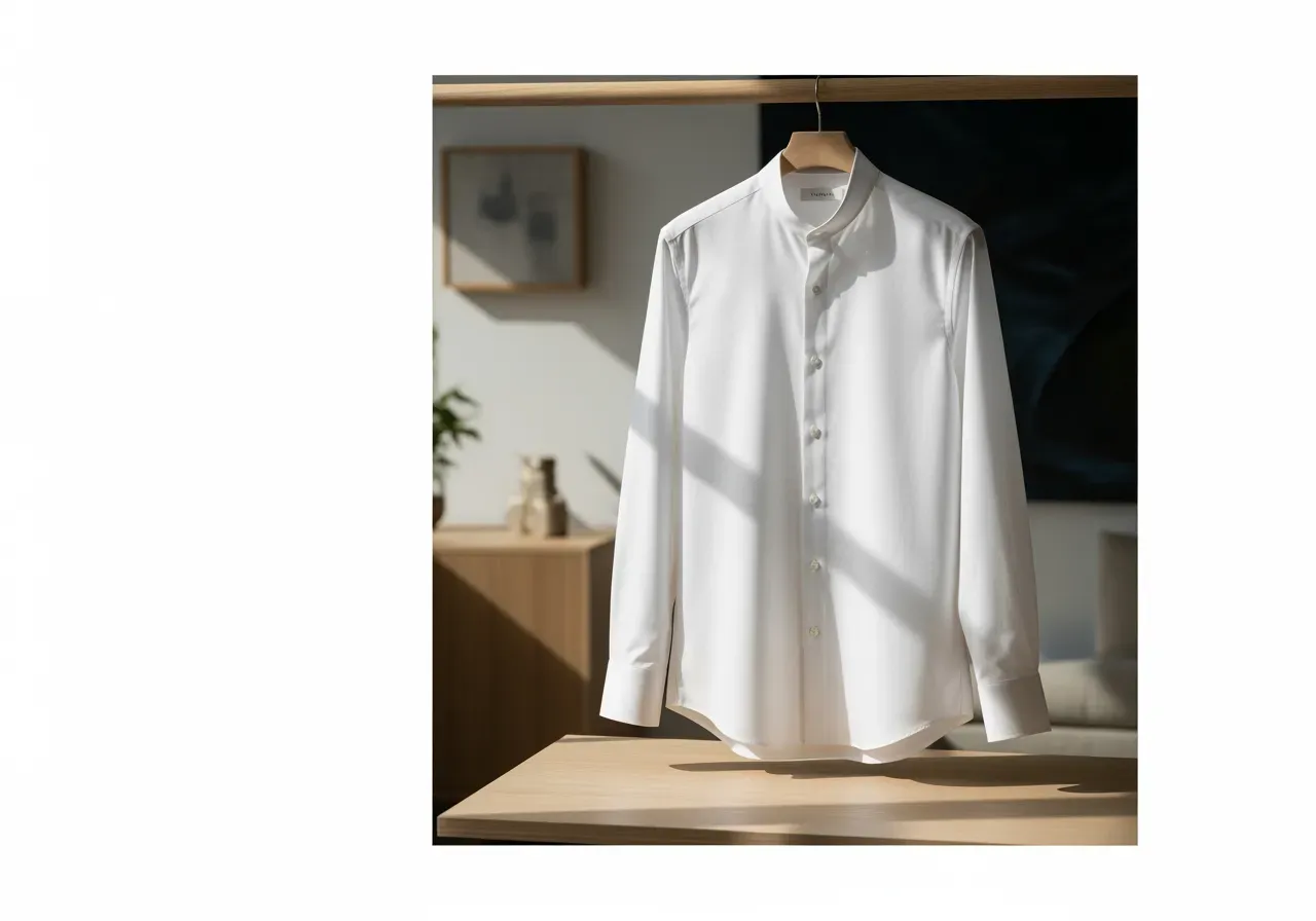 Måttsydd vit bandkrageskjorta för fritid