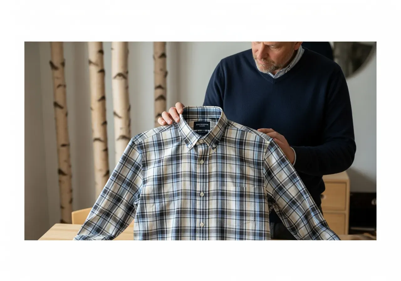 Måttsydd rutig bomullsskjorta med knappkrage