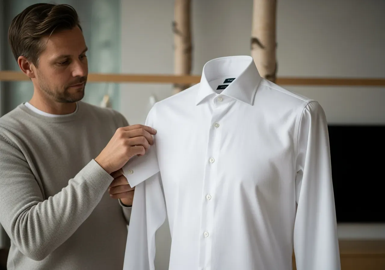 Måttsyrd vit poplinskjorta med knappkrage