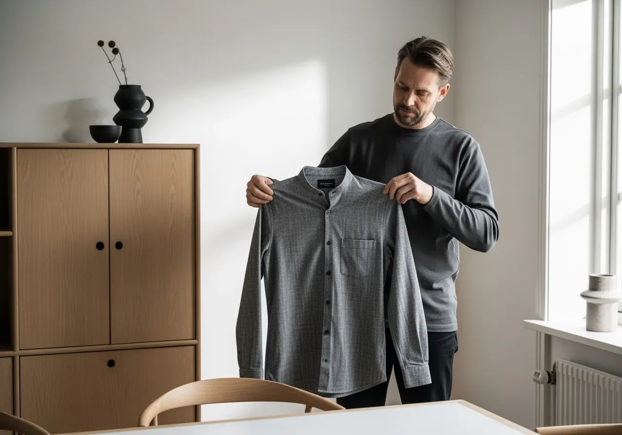 Bandkrageskjorta för fritid i svart och vitt