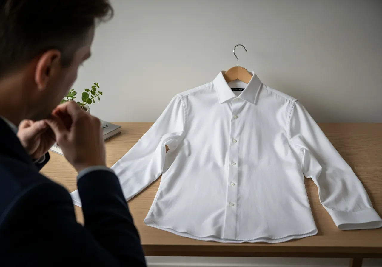 Vit måttsydd bomullsskjorta med knappkrage