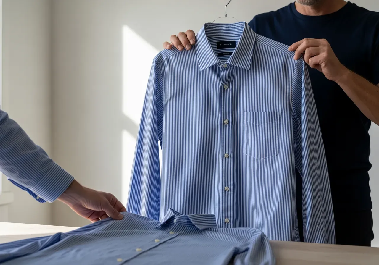 Blårandig oxford med dold knappkrage