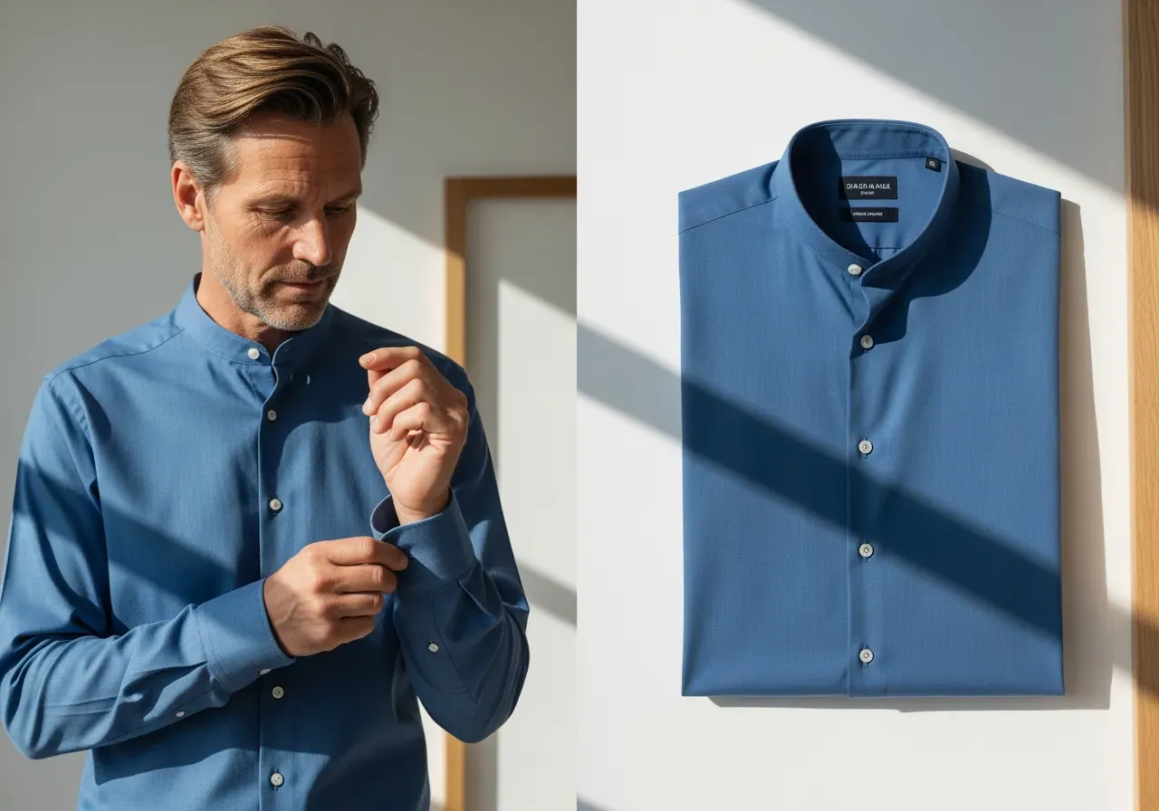 Passform blå bandkrage i fil-à-fil