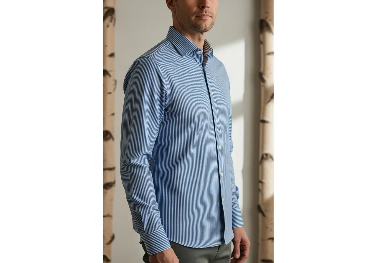 Passform blå randig knappkrageskjorta