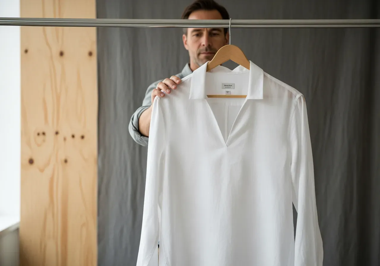 Vit linneskjorta med låg krage