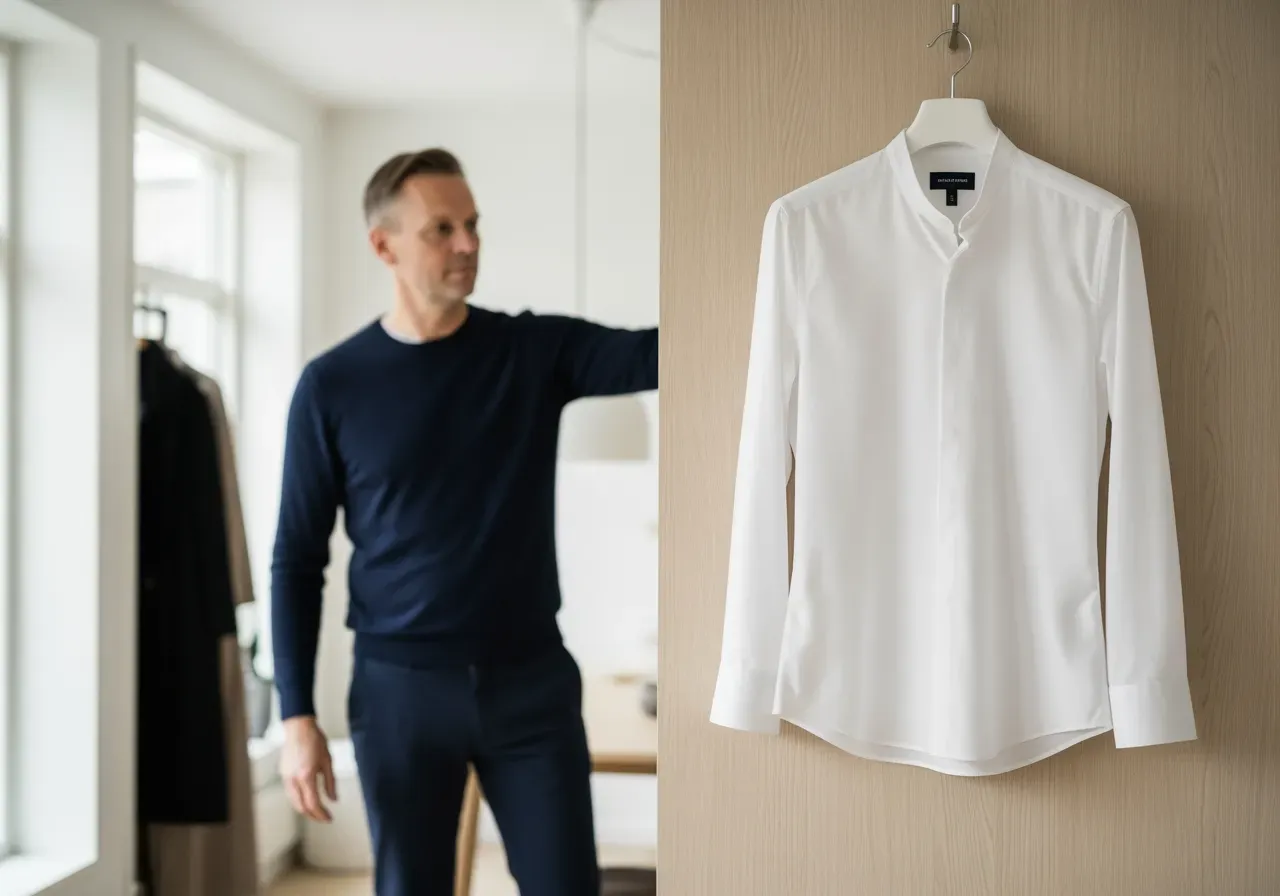 Vit bandkrageskjorta i poplin passform