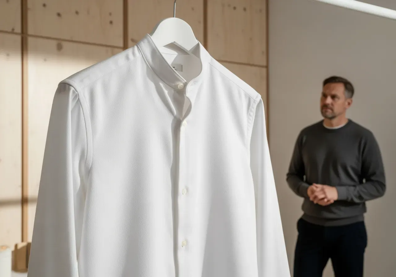 Passform vit bandkrageskjorta i kypert