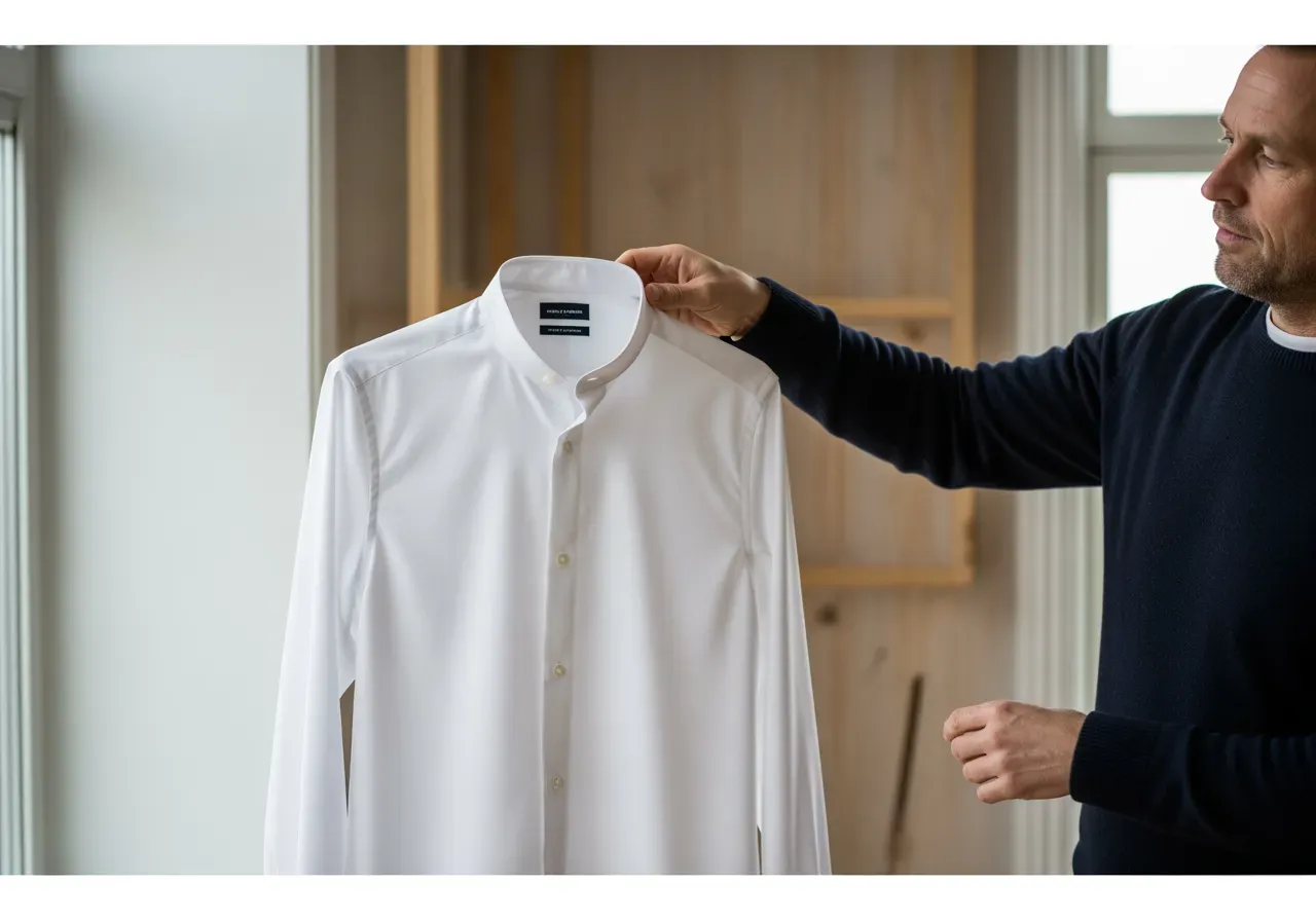 Vit poplin bandkrageskjorta för herr