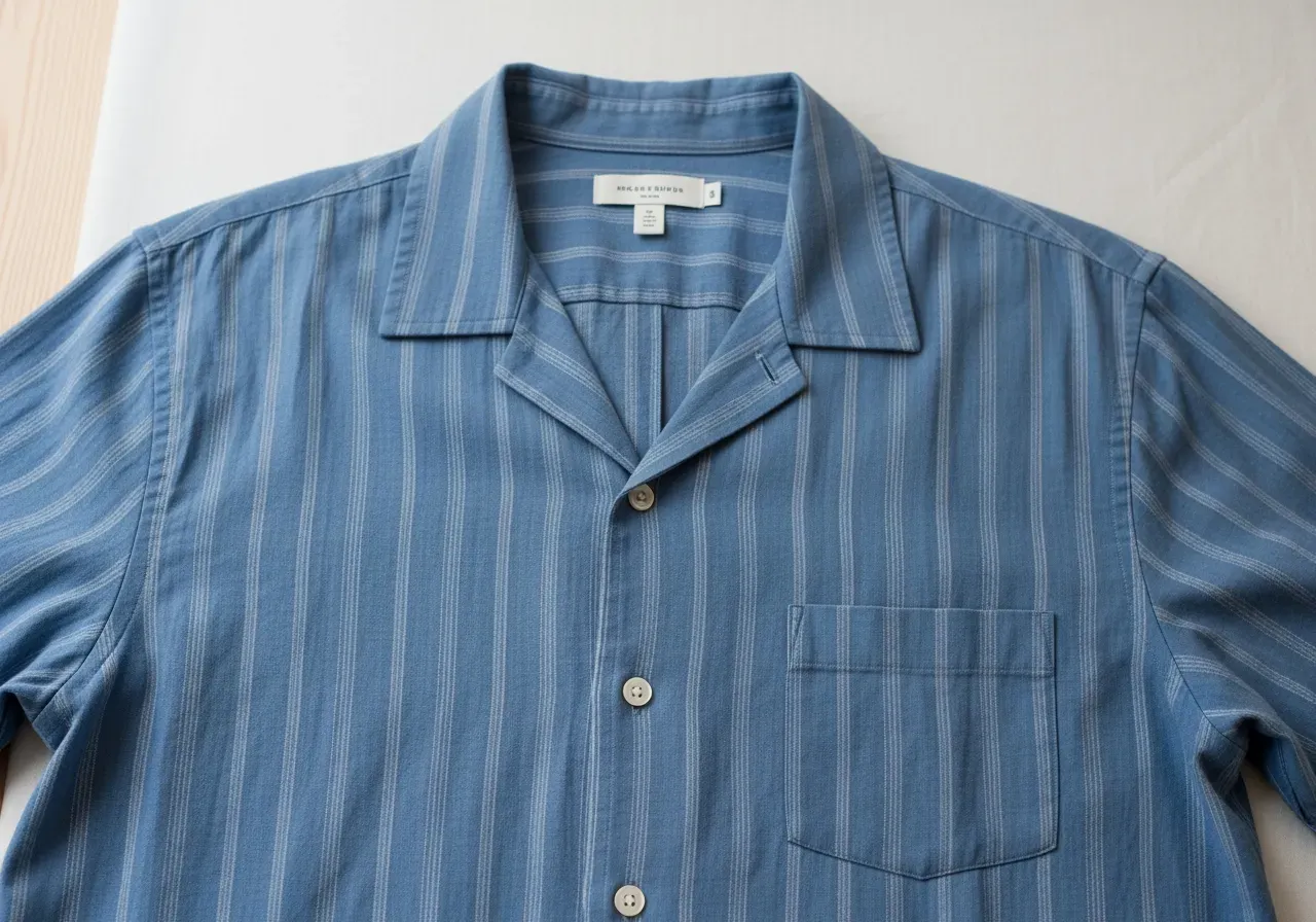 Ränder på blå campkrageskjorta