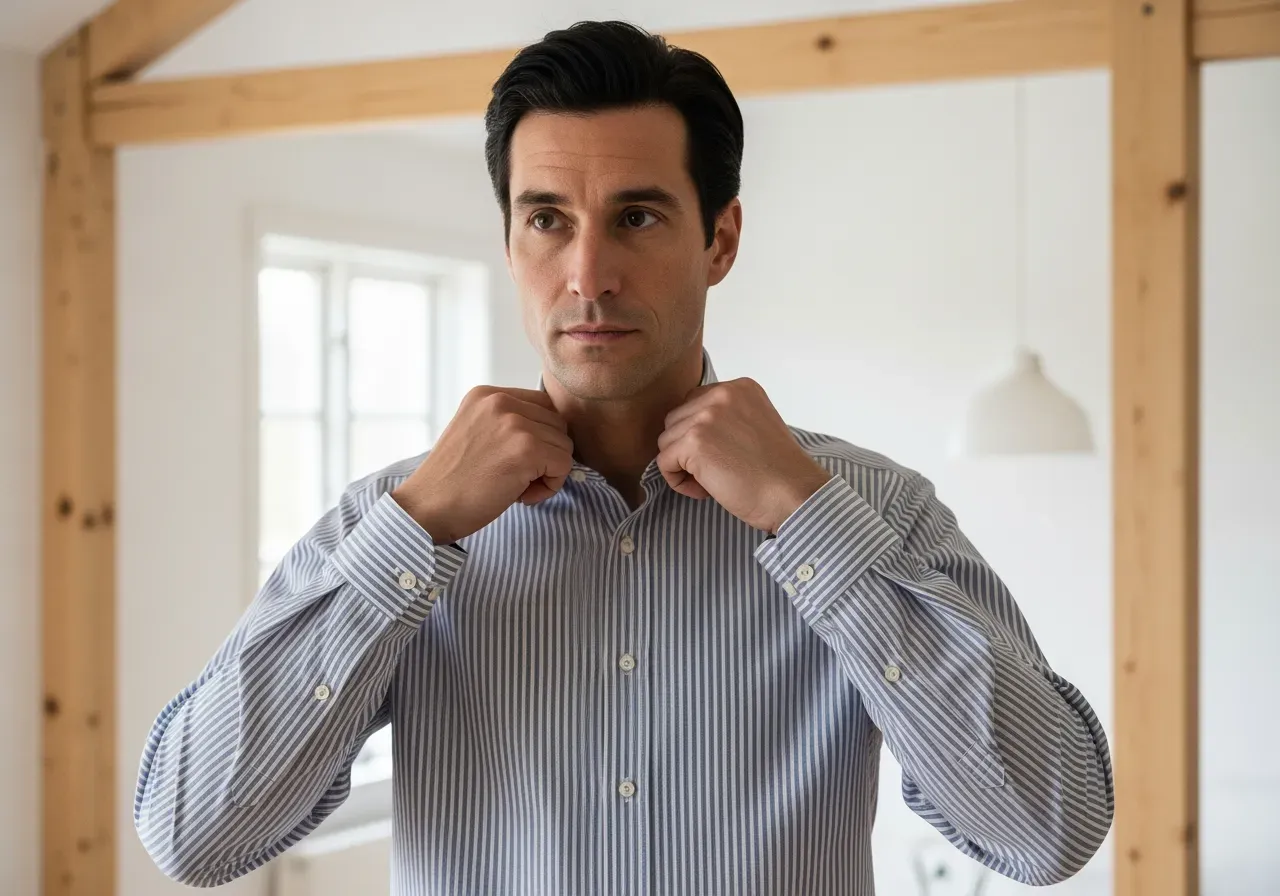 Randig oxford med dold knappkrage