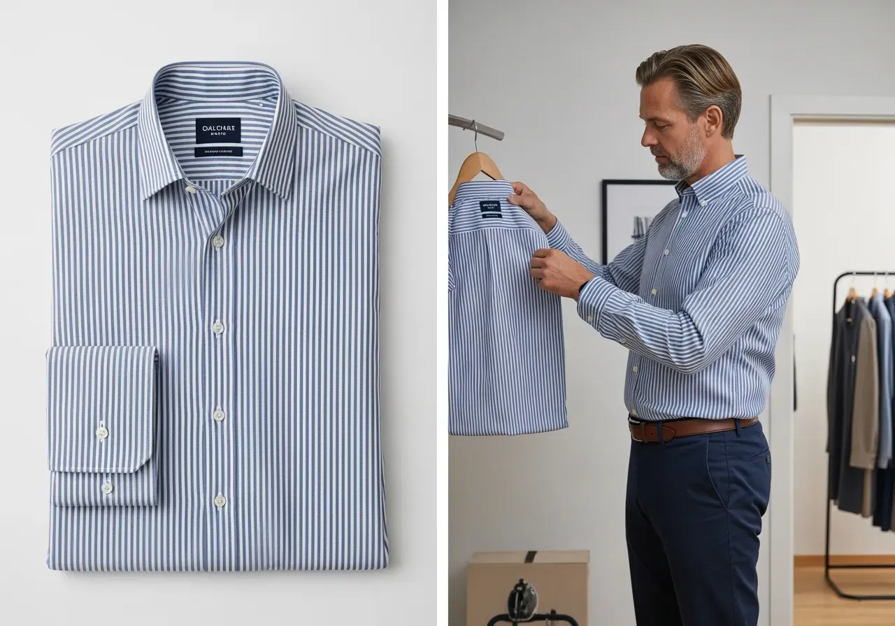 Randig poplinskjorta med knappkrage herr