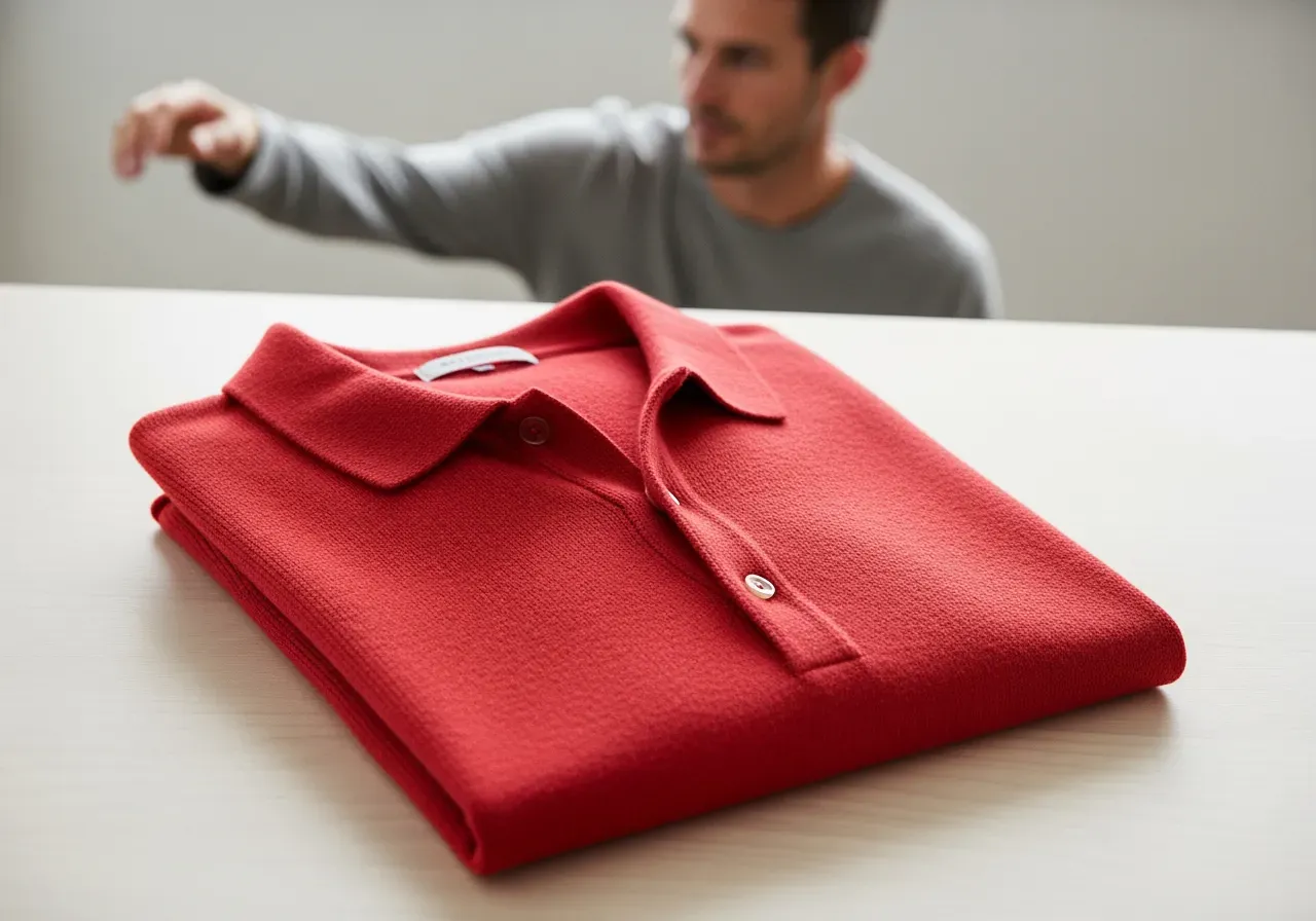 Röd trikåskjorta med nedknäppt krage