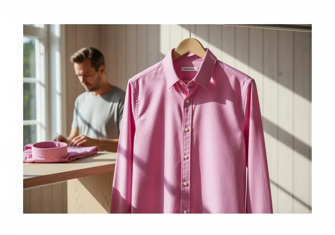 Rosa bomullsskjorta med nedknäppt krage