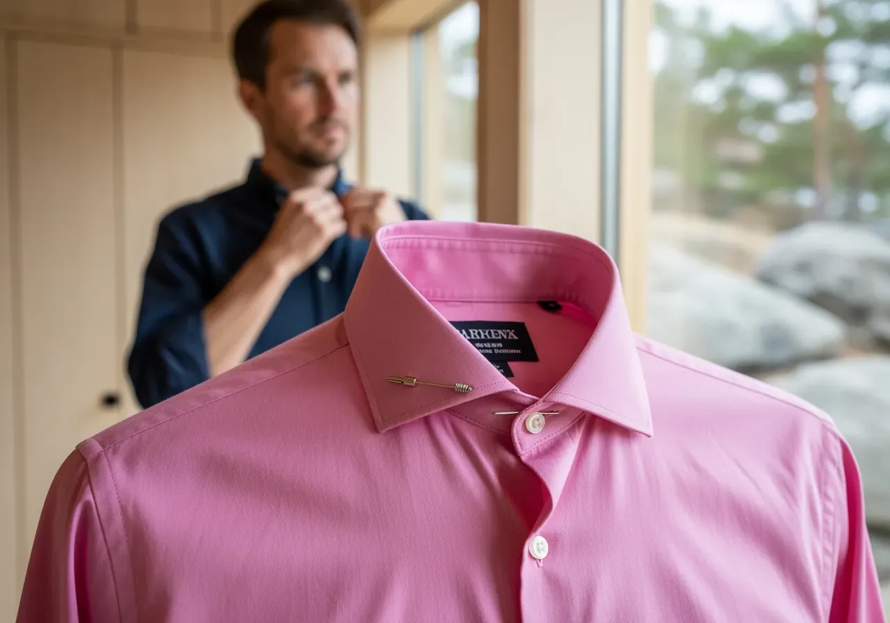 Rosa pinnkrageskjorta i bomull