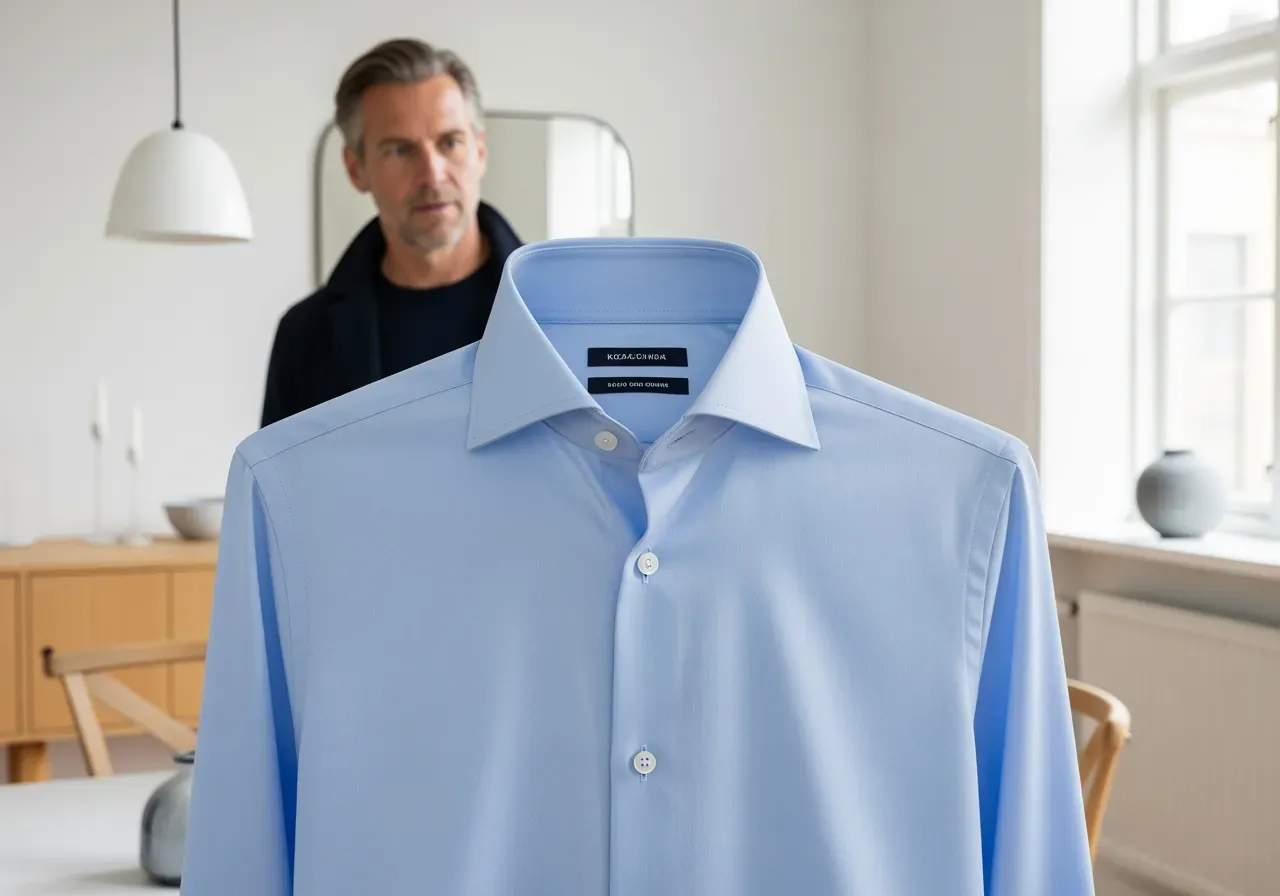 Ljusblå måttsydd skjorta med kragval